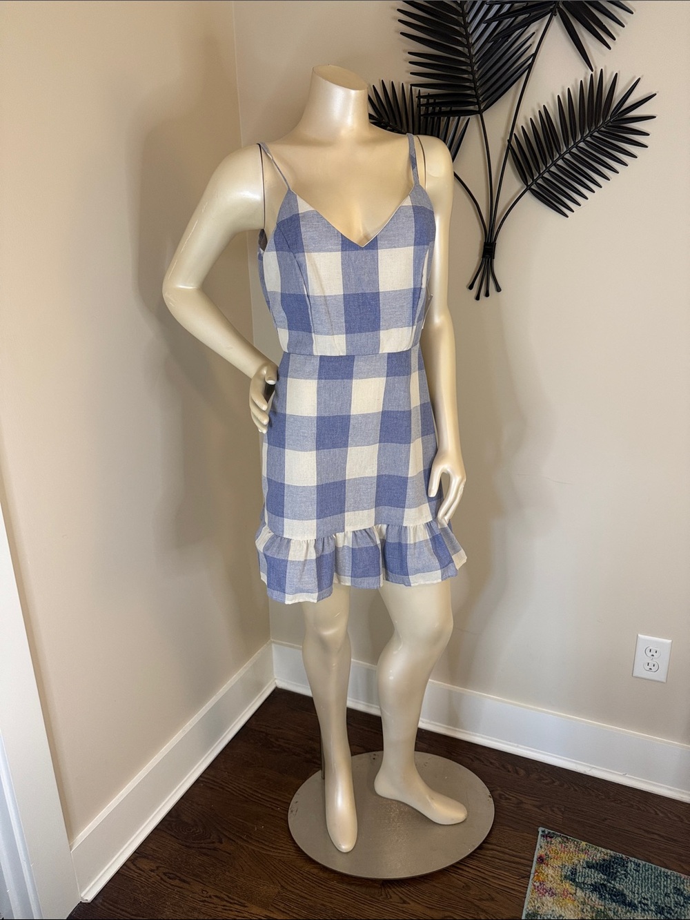 Charlotte Russe Blue and White Gingham Ruffle Hem Spaghetti Strap Dress